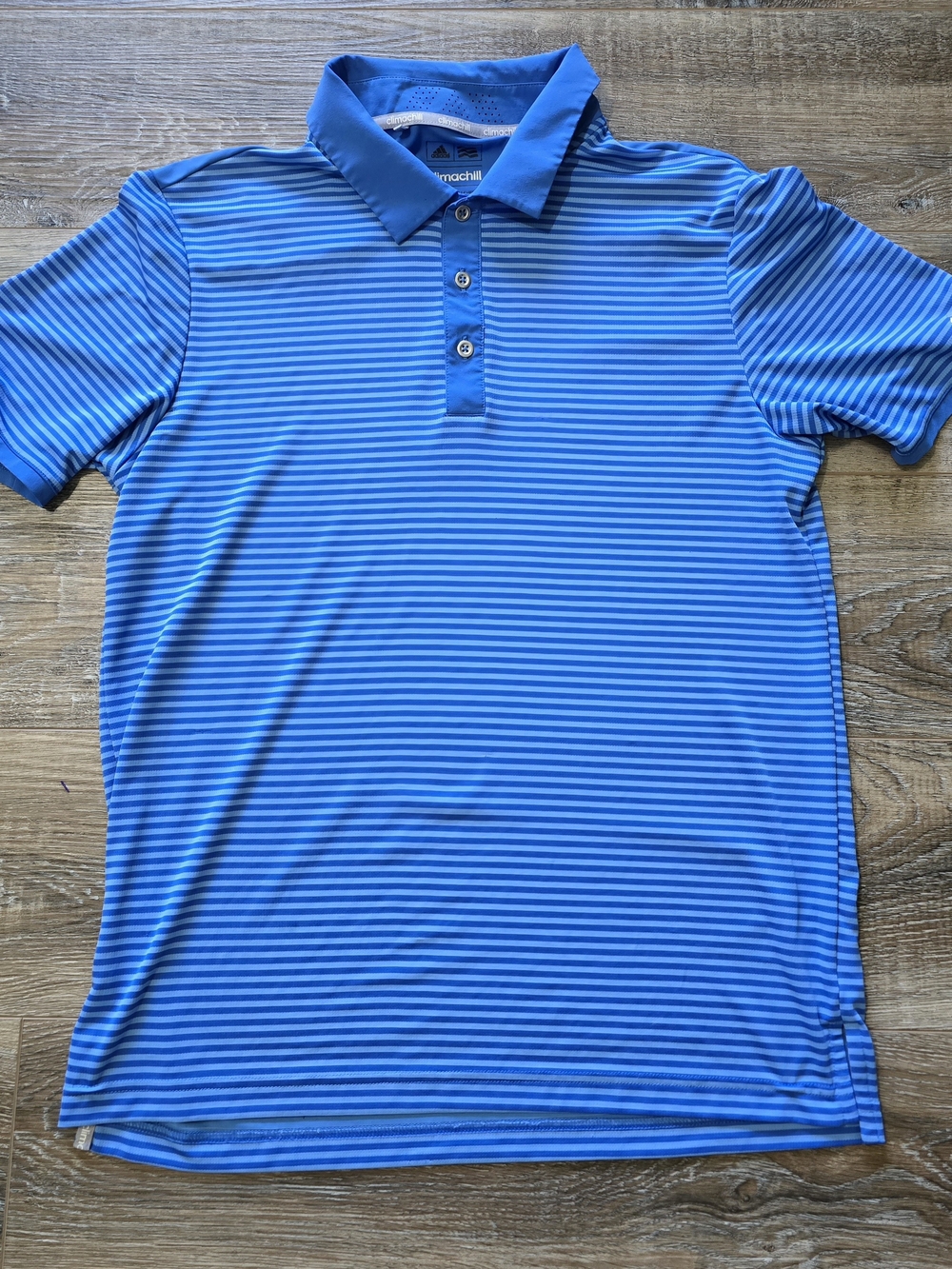 Adidas Climachill Polo Shirt Mens Medium Blue Striped Golf Tennis Athletic Top M